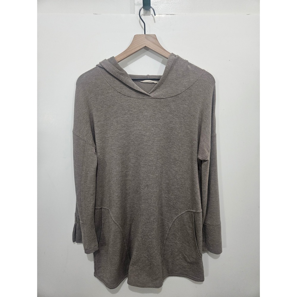 Soft Surroundings 2CR98 Hooded Tunic Top S Gray Viscose Stretch Pockets Lagenloo